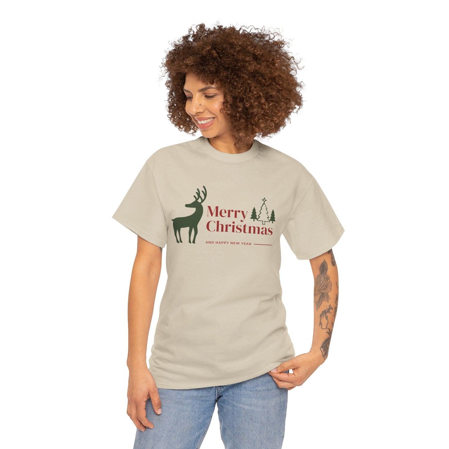 Merry Christmas Deer - Unisex Heavy Cotton Tee