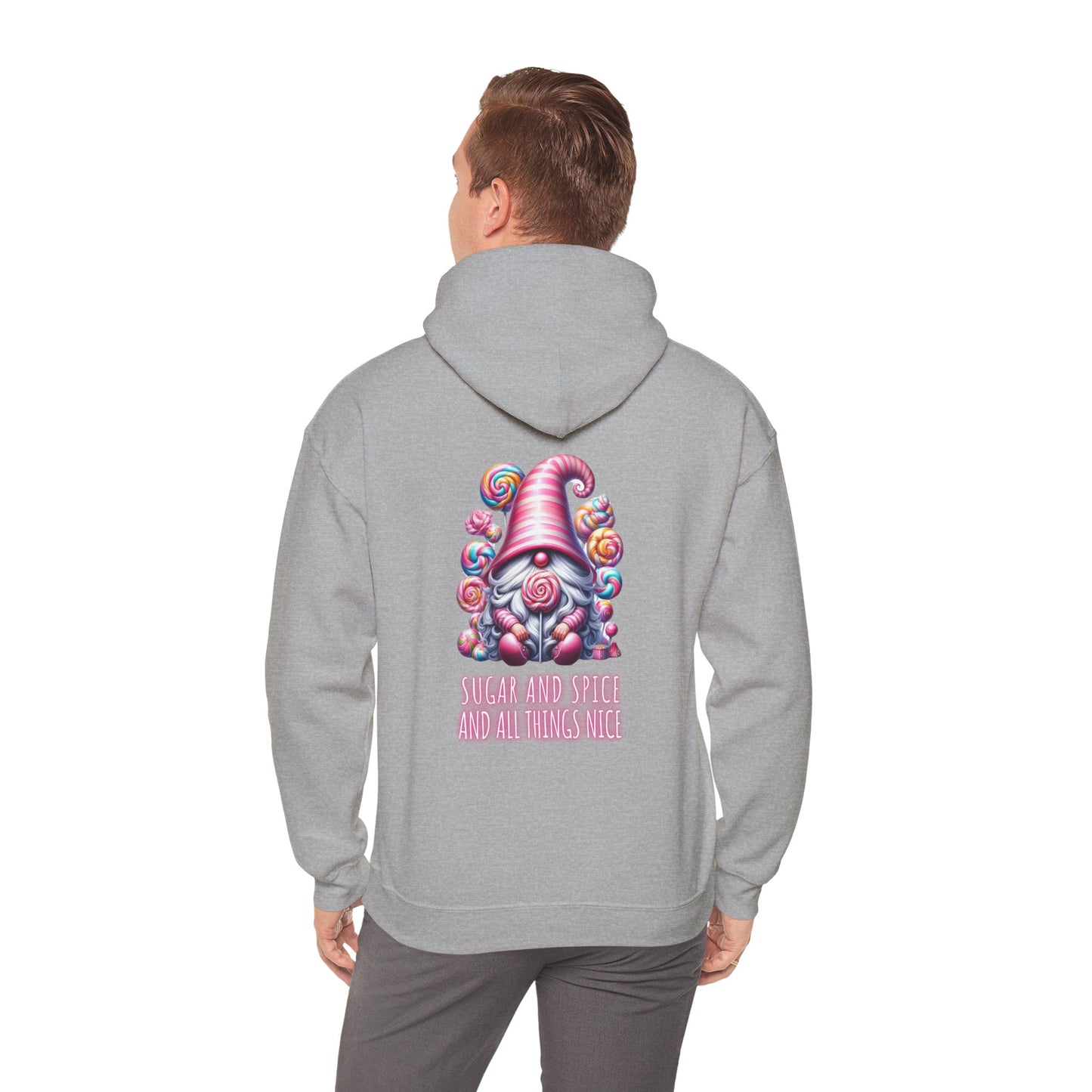 Sugar and Spice and all things nice (printed on back) - Gnome - Unisex Heavy Blend™ Hooded Sweatshirt