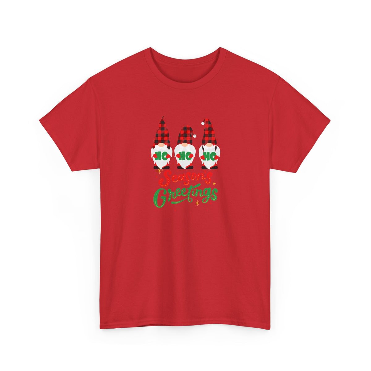 3 Gnomes Seasons Greetings Christmas - Unisex Heavy Cotton Tee