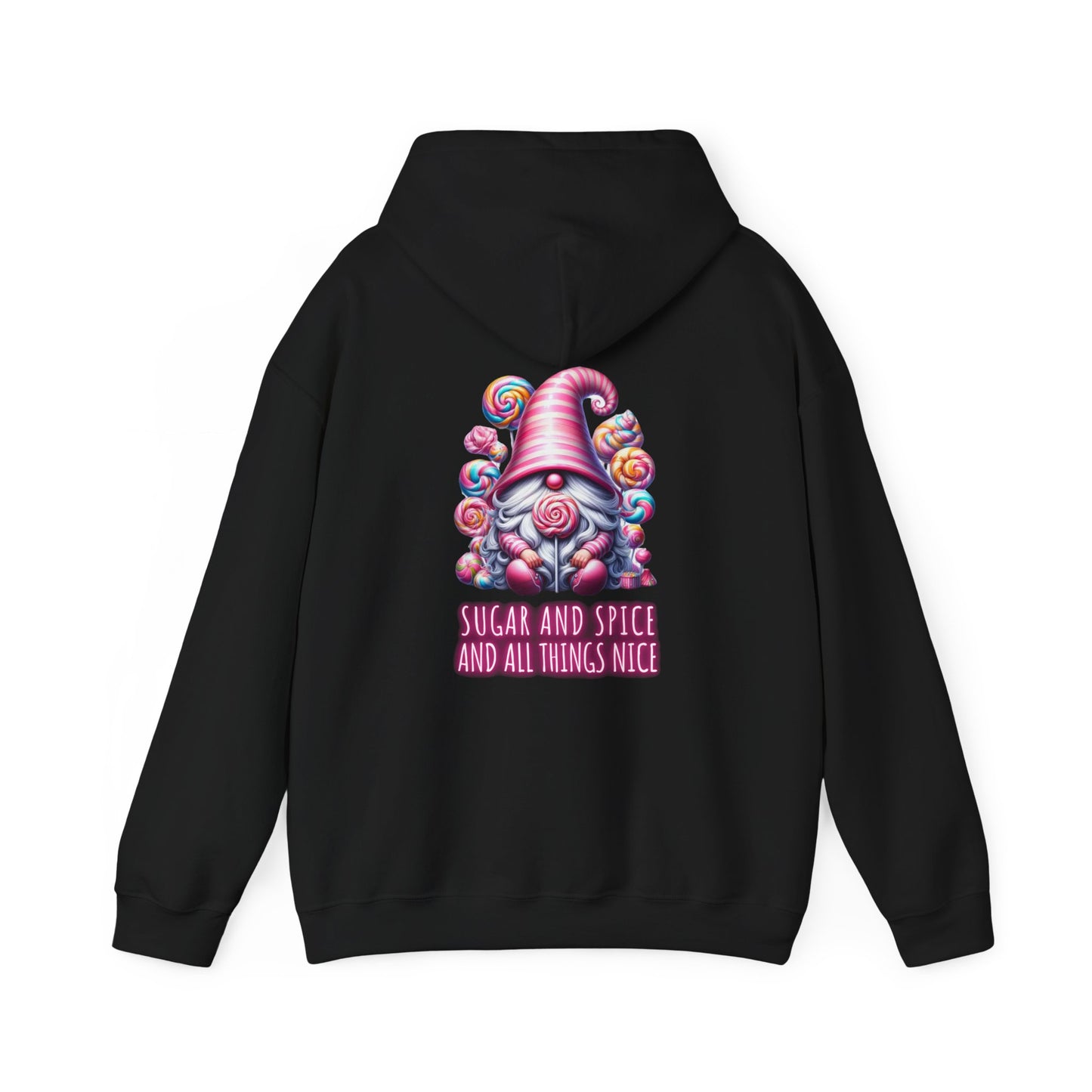 Sugar and Spice and all things nice (printed on back) - Gnome - Unisex Heavy Blend™ Hooded Sweatshirt