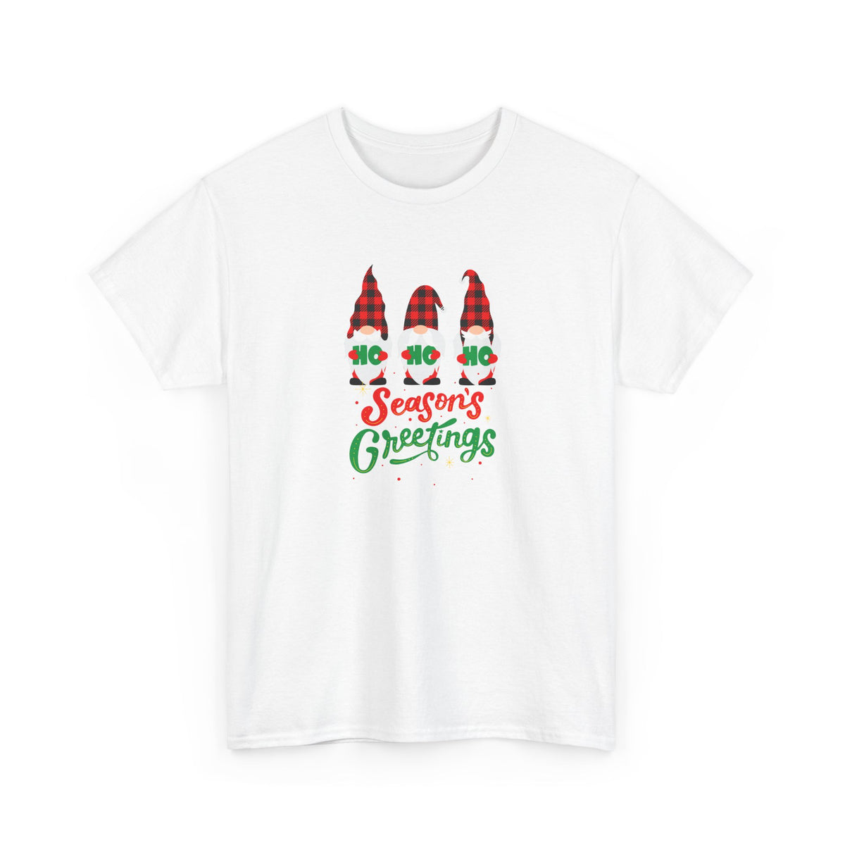 3 Gnomes Seasons Greetings Christmas - Unisex Heavy Cotton Tee