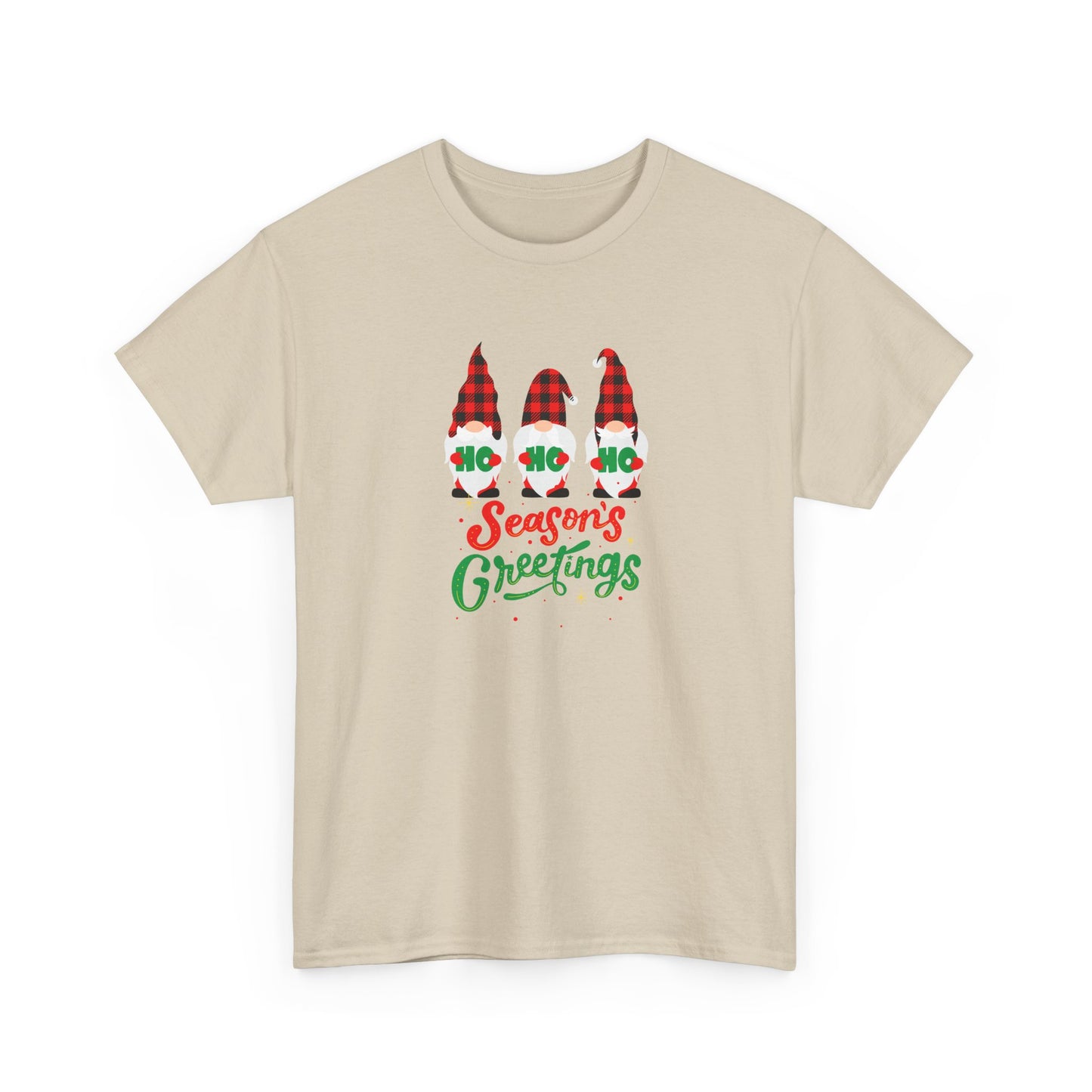3 Gnomes Seasons Greetings Christmas - Unisex Heavy Cotton Tee