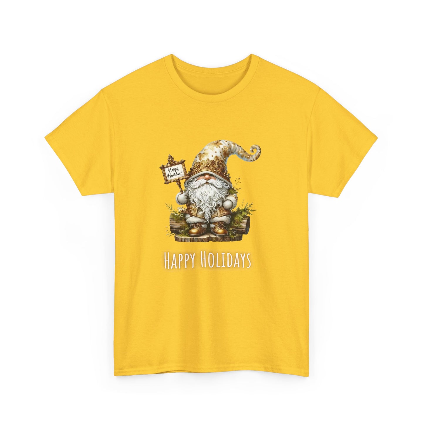 Happy Holidays Gold Gnome - Unisex Heavy Cotton Tee