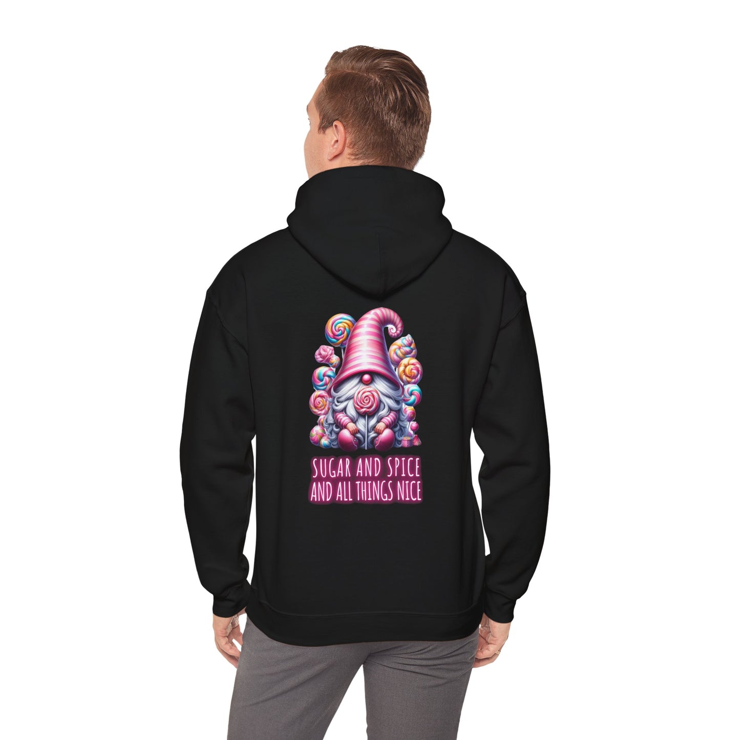 Sugar and Spice and all things nice (printed on back) - Gnome - Unisex Heavy Blend™ Hooded Sweatshirt