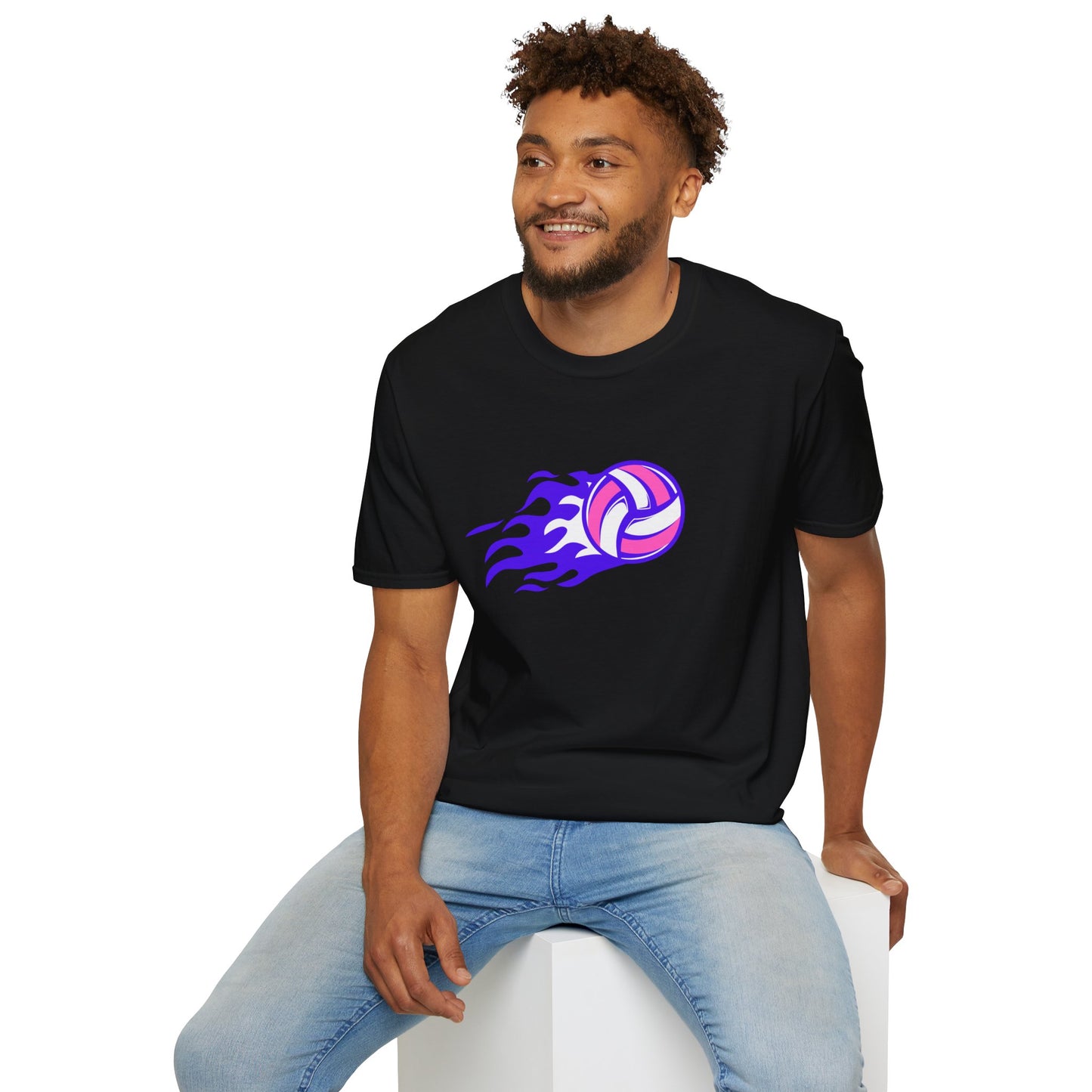Volleyball Flame (purple) - Unisex Softstyle T-Shirt