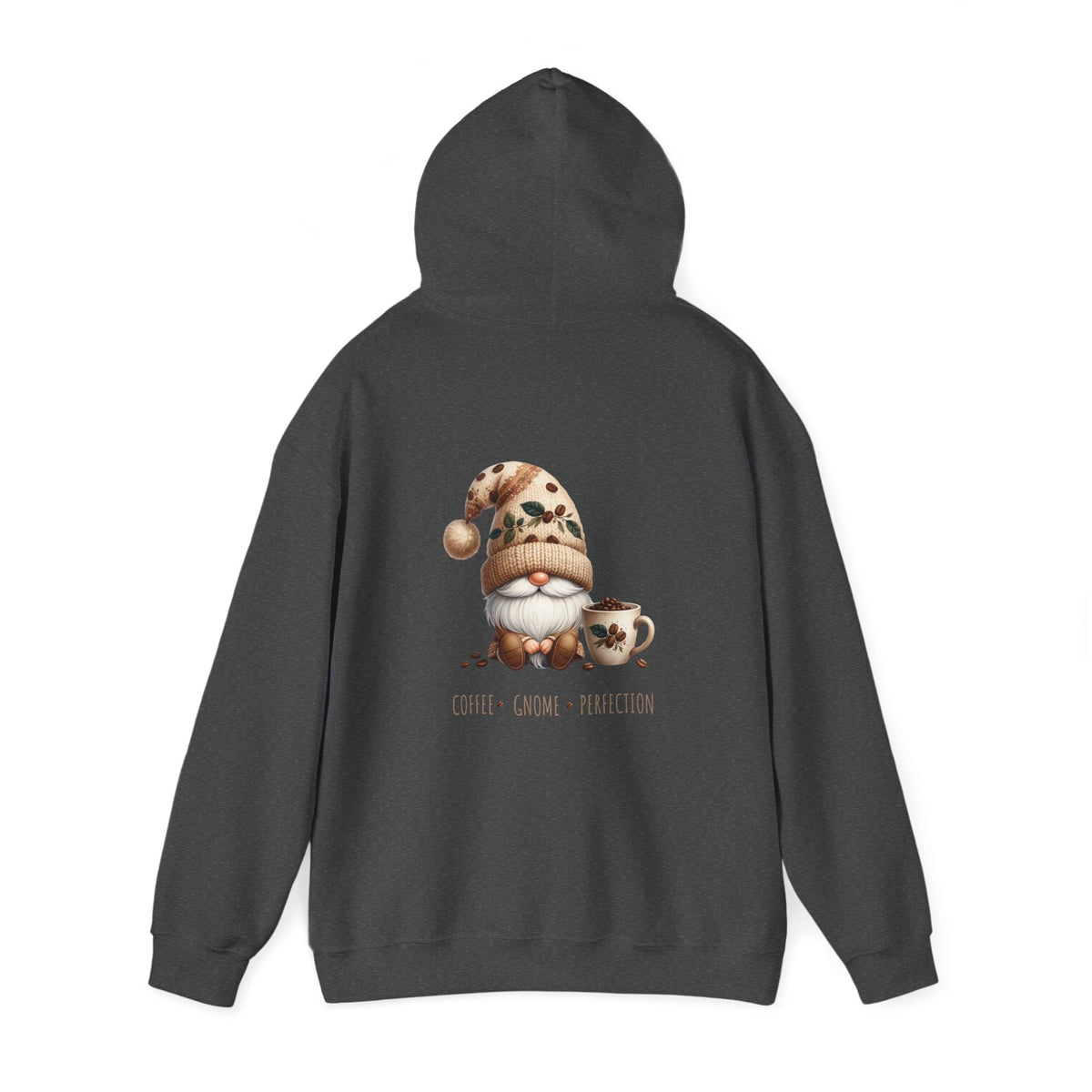 Coffee. Gnome. Perfection (printed on back) - Gnomes - Unisex Heavy Blend™ Hooded Sweatshirt