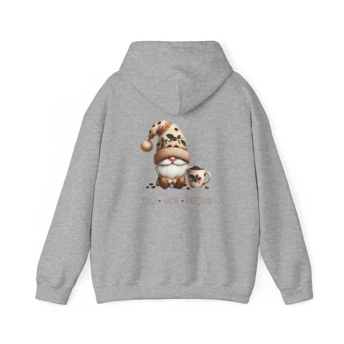 Coffee. Gnome. Perfection (printed on back) - Gnomes - Unisex Heavy Blend™ Hooded Sweatshirt