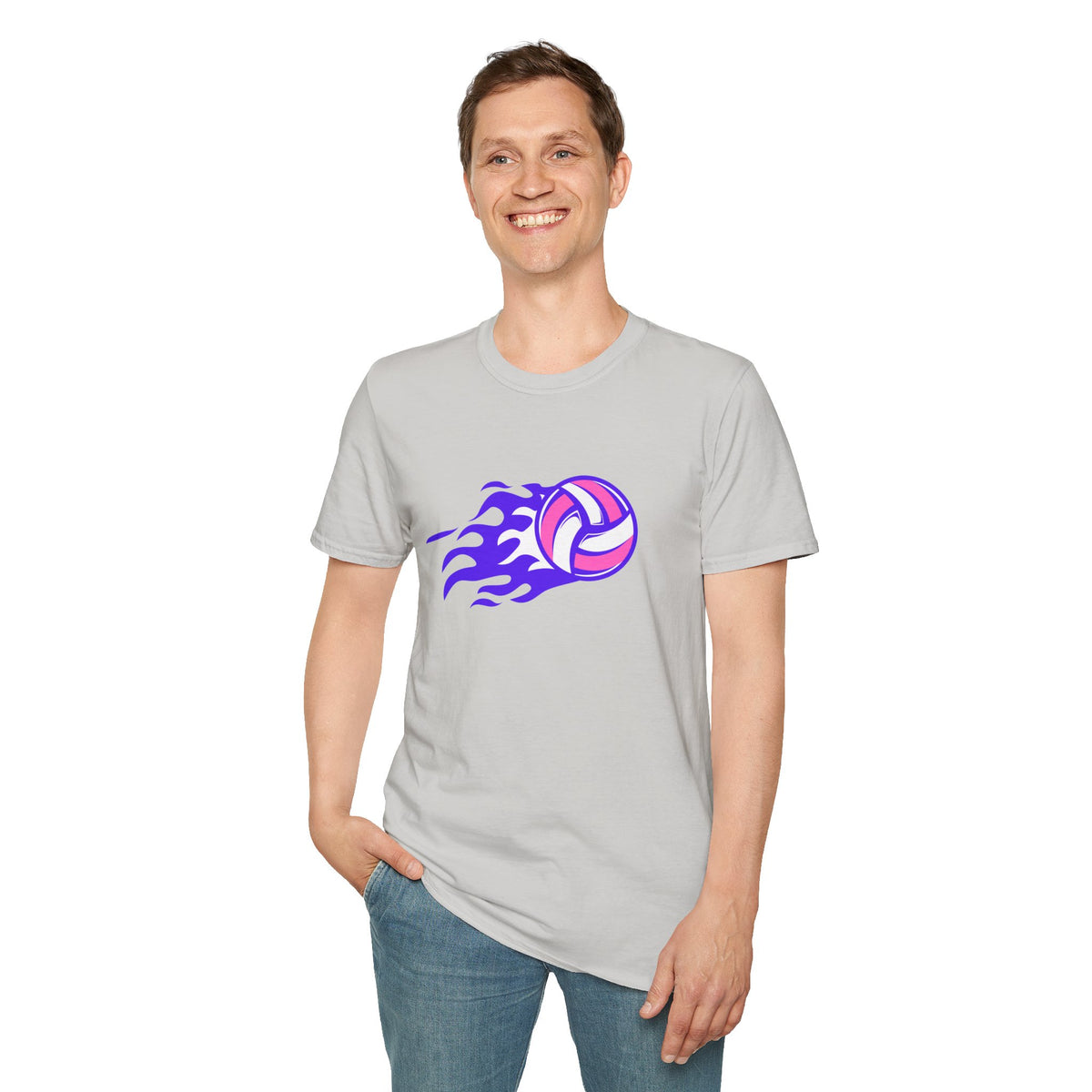 Volleyball Flame (purple) - Unisex Softstyle T-Shirt