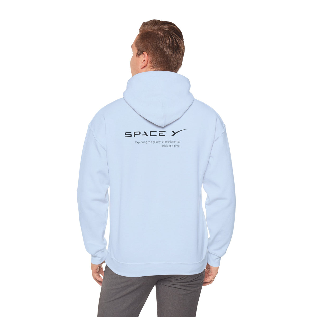 Space Y - exploring the galaxy one existential crisis at a time (printed on back) - Modern Vibes - Unisex Heavy Blend™ Hooded Sweatshirt