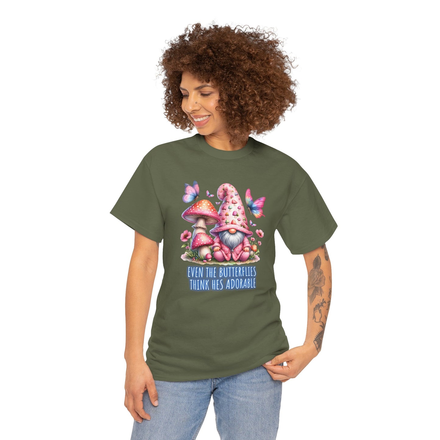 Even the butterflies think he's adorable - Gnome - Unisex Heavy Cotton Tee