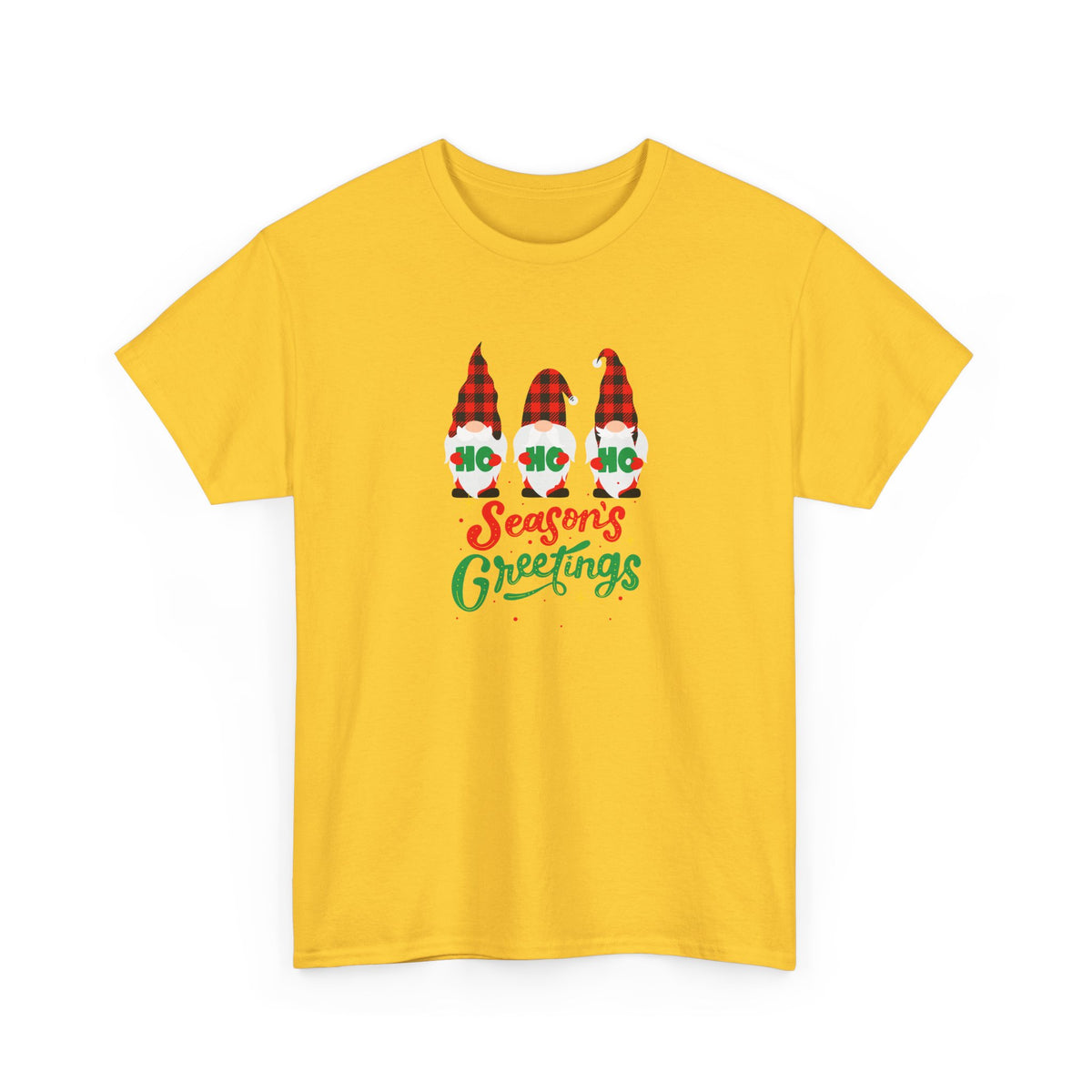 3 Gnomes Seasons Greetings Christmas - Unisex Heavy Cotton Tee