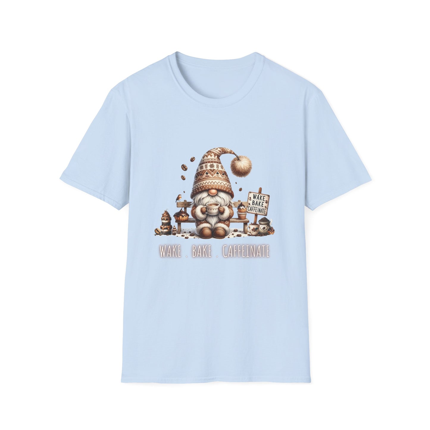 Wake Bake Caffeinate Gnome - Unisex Softstyle T-Shirt