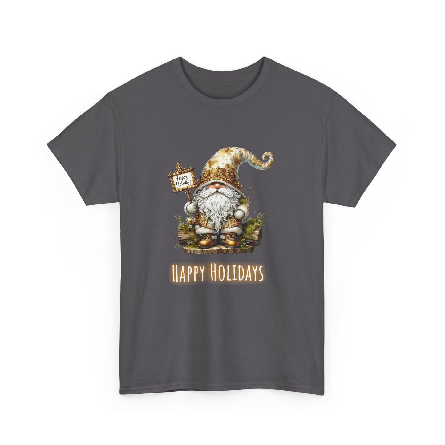 Happy Holidays Gold Gnome - Unisex Heavy Cotton Tee