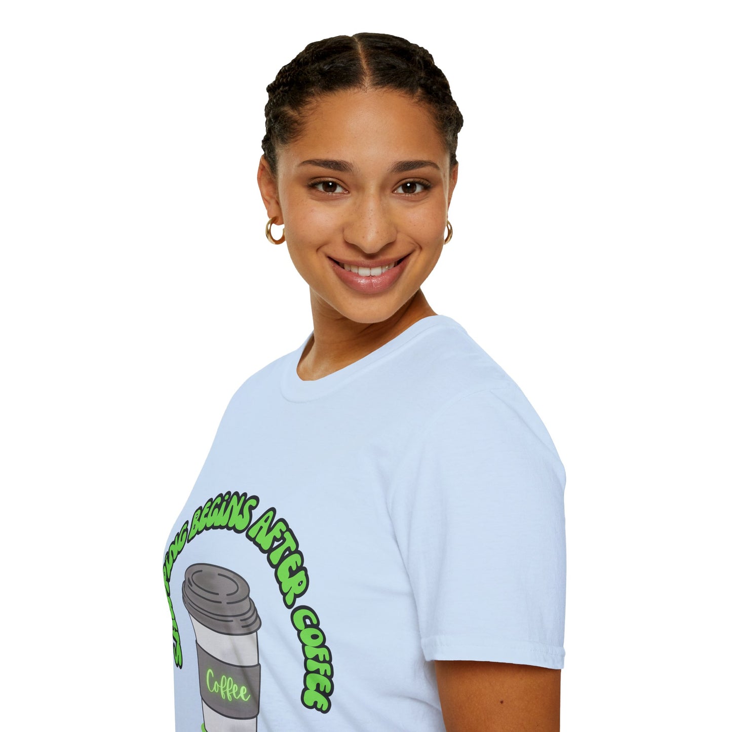 Shopping begins after coffee - Unisex Softstyle T-Shirt