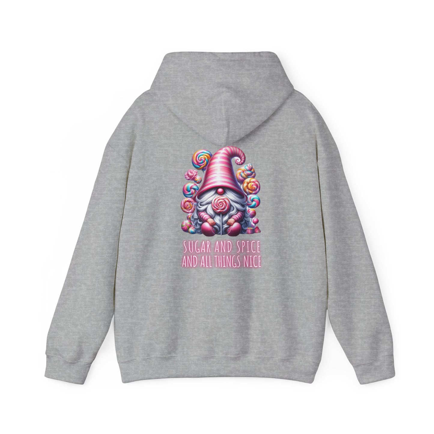 Sugar and Spice and all things nice (printed on back) - Gnome - Unisex Heavy Blend™ Hooded Sweatshirt