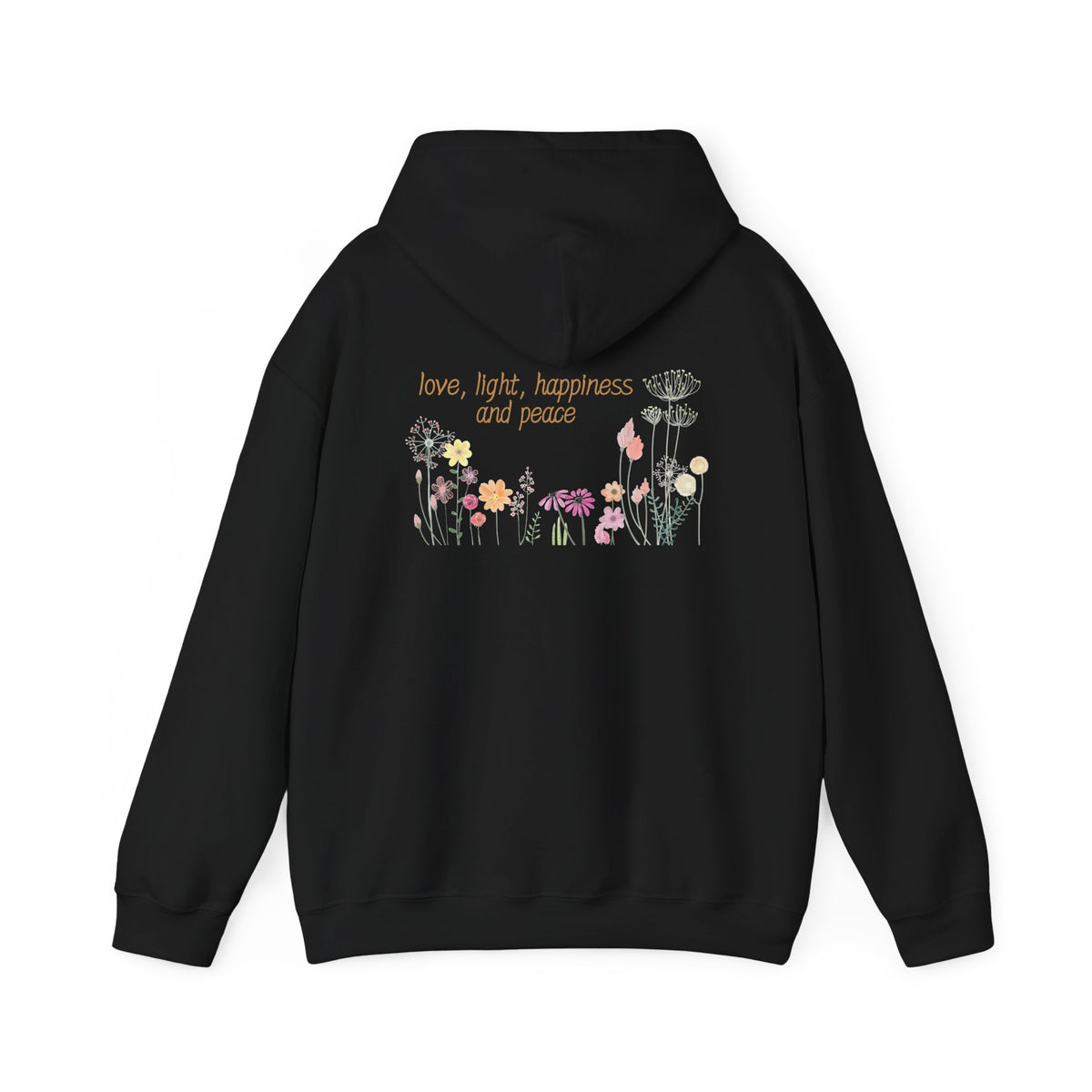 Love, Light, Happiness, Peace (printed on back) - Unisex Heavy Blend™ Hooded Sweatshirt