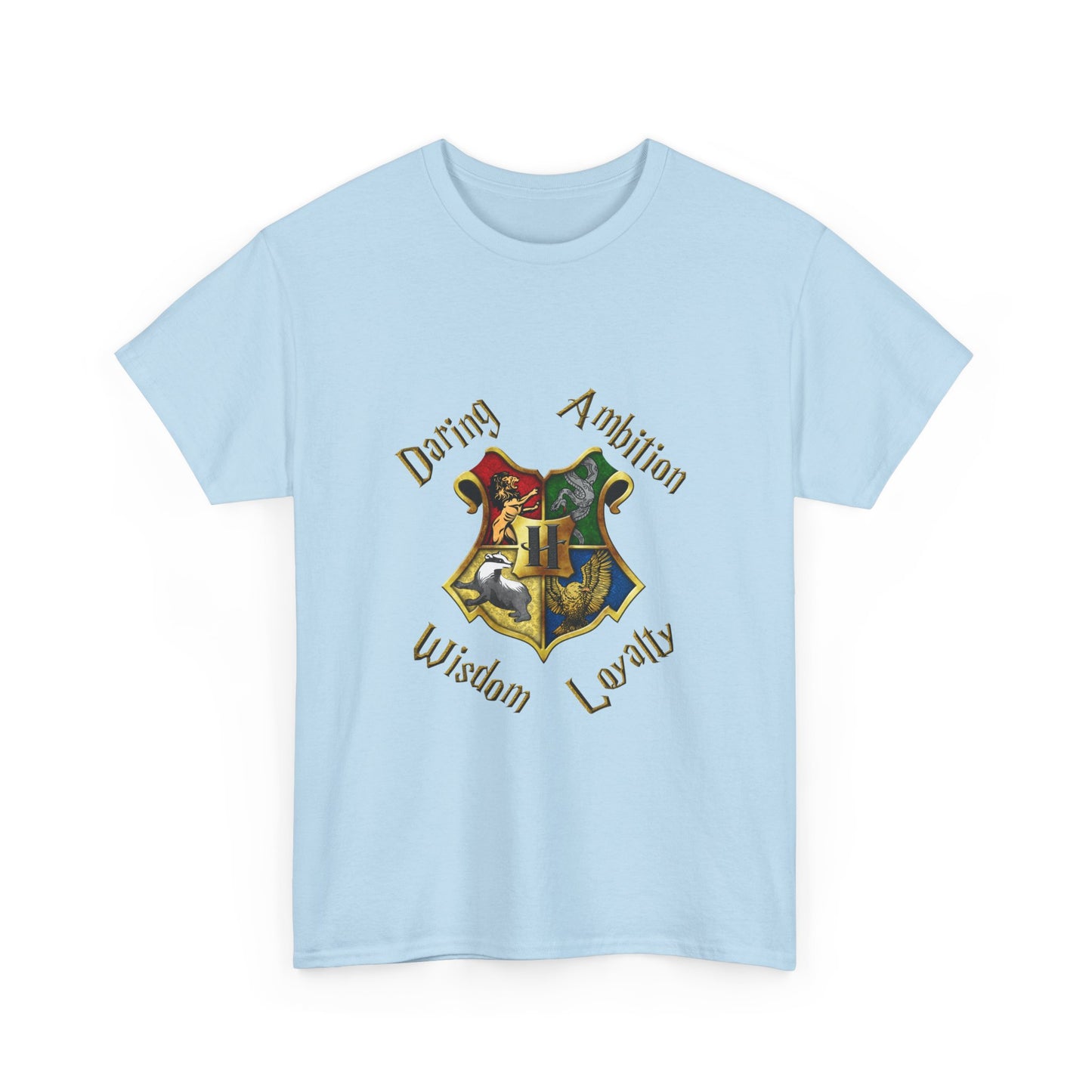 Gryffindor, Hufflepuff, Ravenclaw, and Slytherin House shield (Harry Potter) - Unisex Heavy Cotton Tee