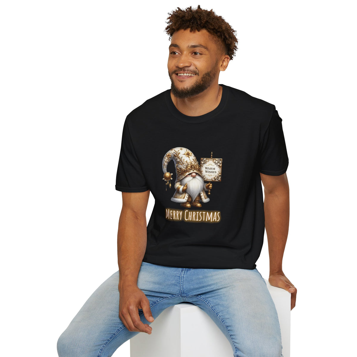 Merry Christmas Gold Gnome - Unisex Softstyle T-Shirt
