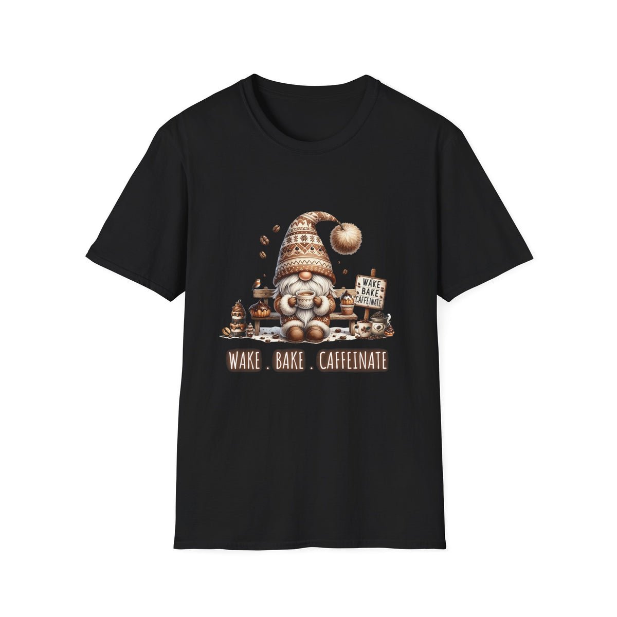 Wake Bake Caffeinate Gnome - Unisex Softstyle T-Shirt