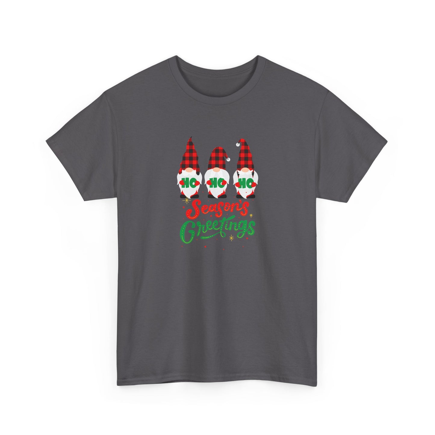 3 Gnomes Seasons Greetings Christmas - Unisex Heavy Cotton Tee