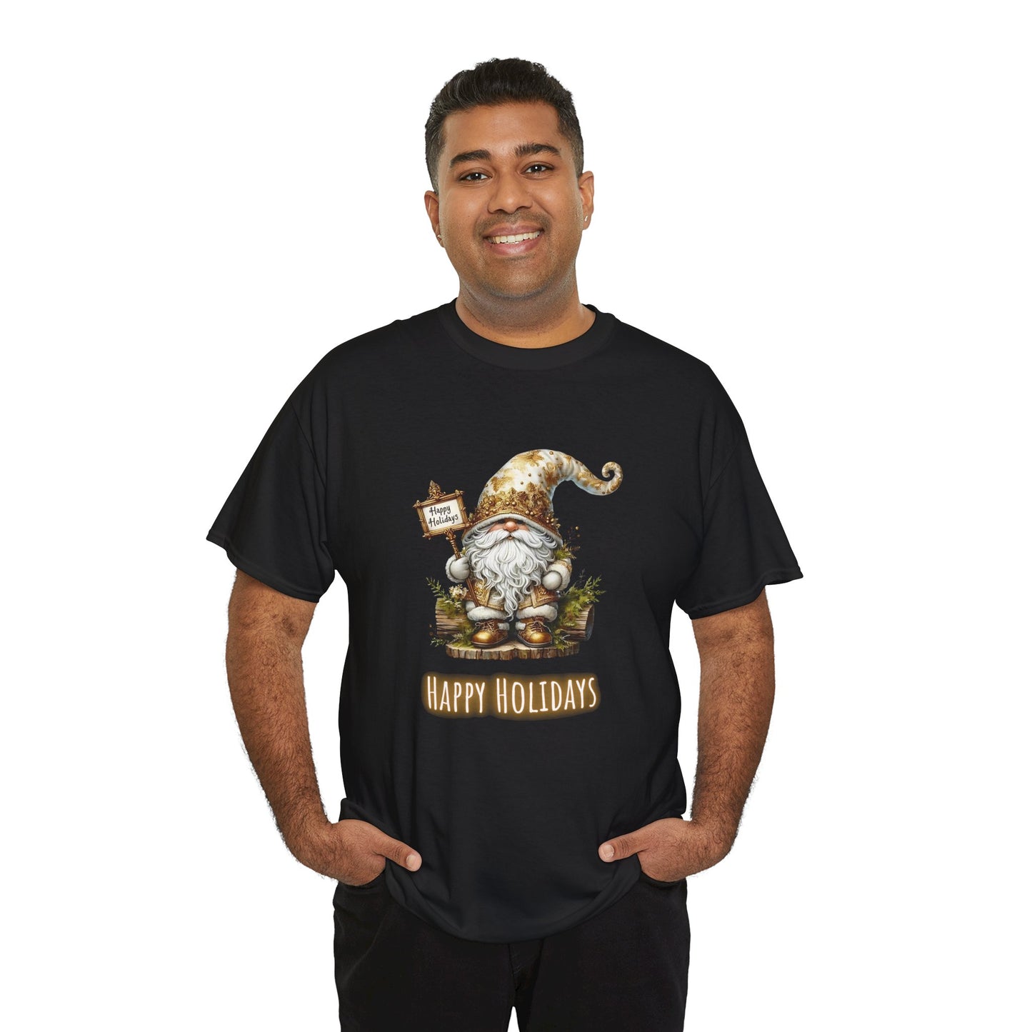 Happy Holidays Gold Gnome - Unisex Heavy Cotton Tee