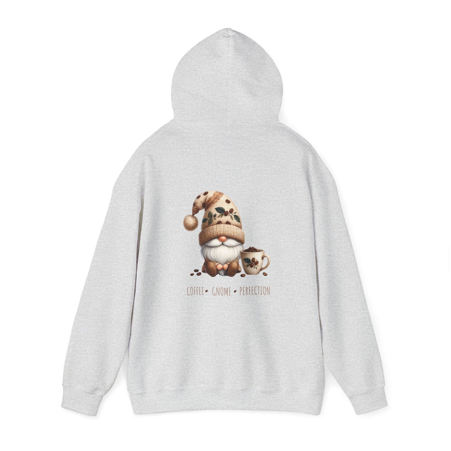 Coffee. Gnome. Perfection (printed on back) - Gnomes - Unisex Heavy Blend™ Hooded Sweatshirt