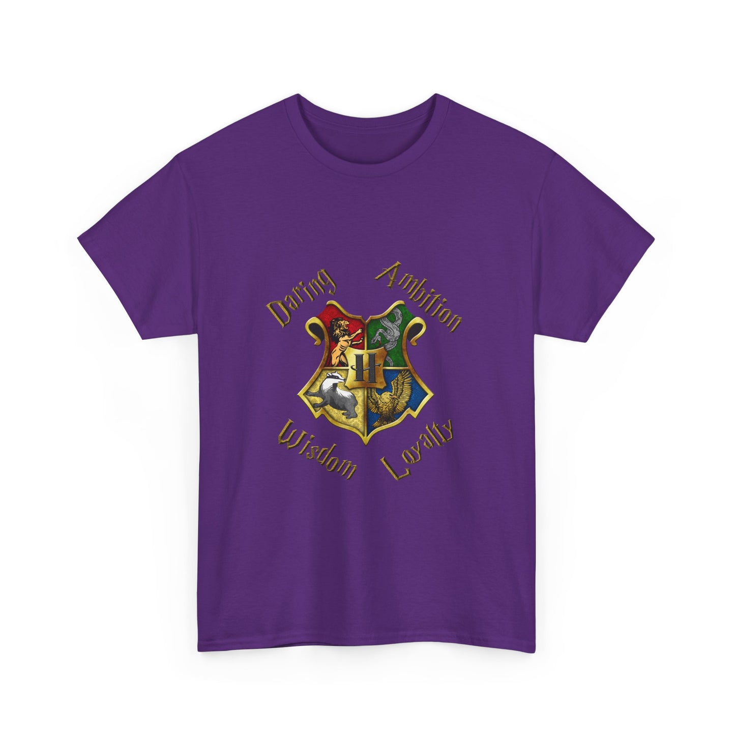 Gryffindor, Hufflepuff, Ravenclaw, and Slytherin House shield (Harry Potter) - Unisex Heavy Cotton Tee