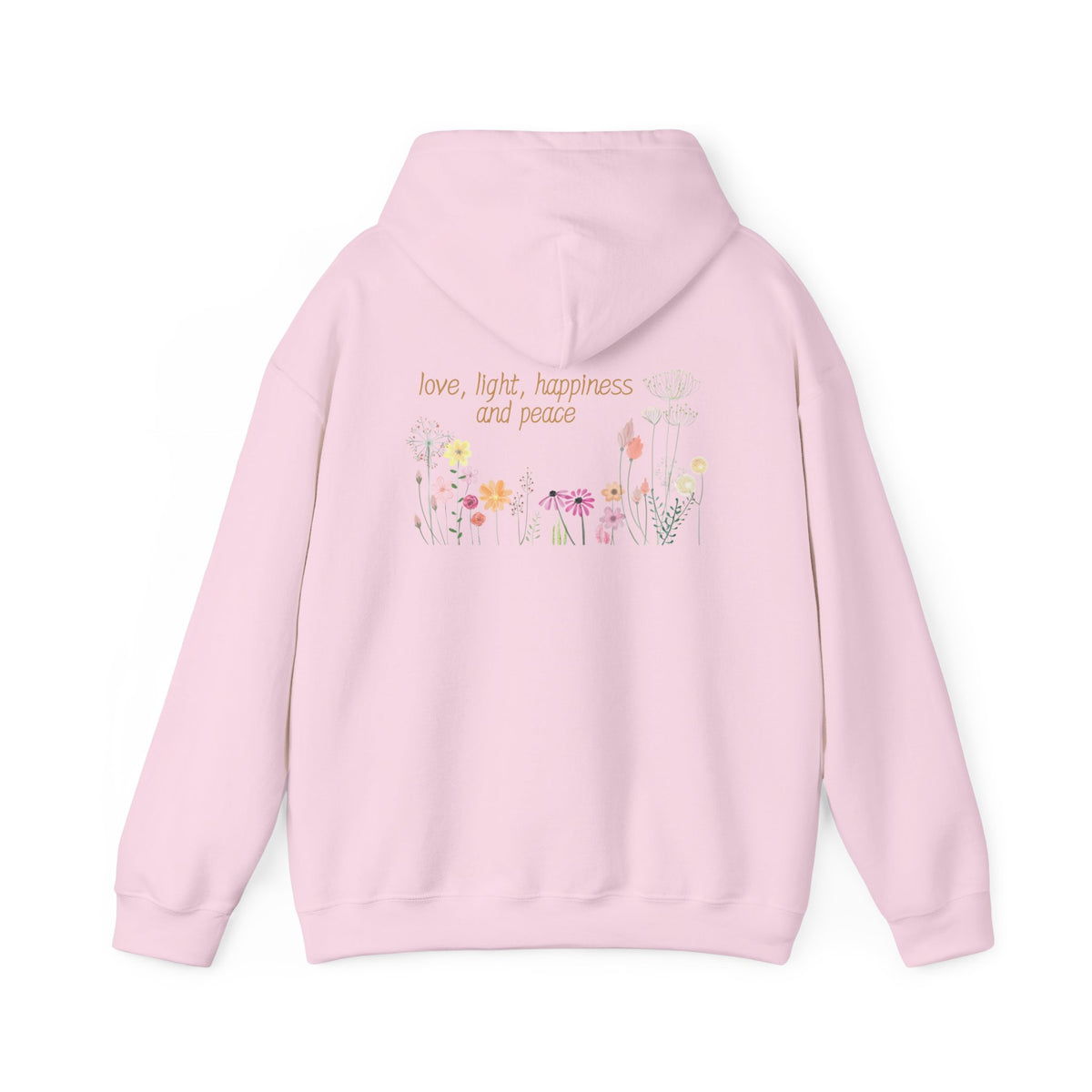 Love, Light, Happiness, Peace (printed on back) - Unisex Heavy Blend™ Hooded Sweatshirt