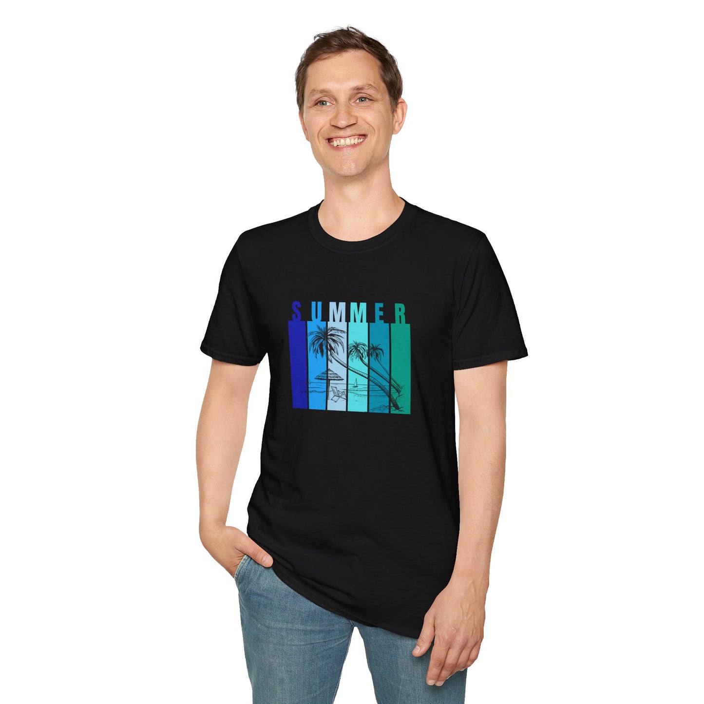 Summer (blue bars) - Unisex Softstyle T-Shirt