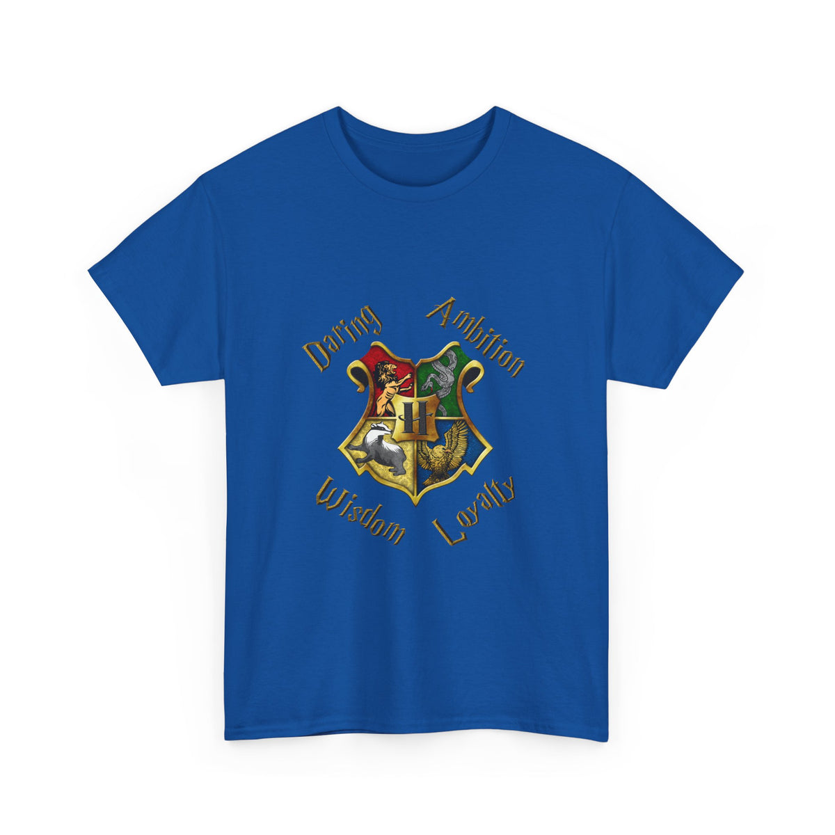Gryffindor, Hufflepuff, Ravenclaw, and Slytherin House shield (Harry Potter) - Unisex Heavy Cotton Tee