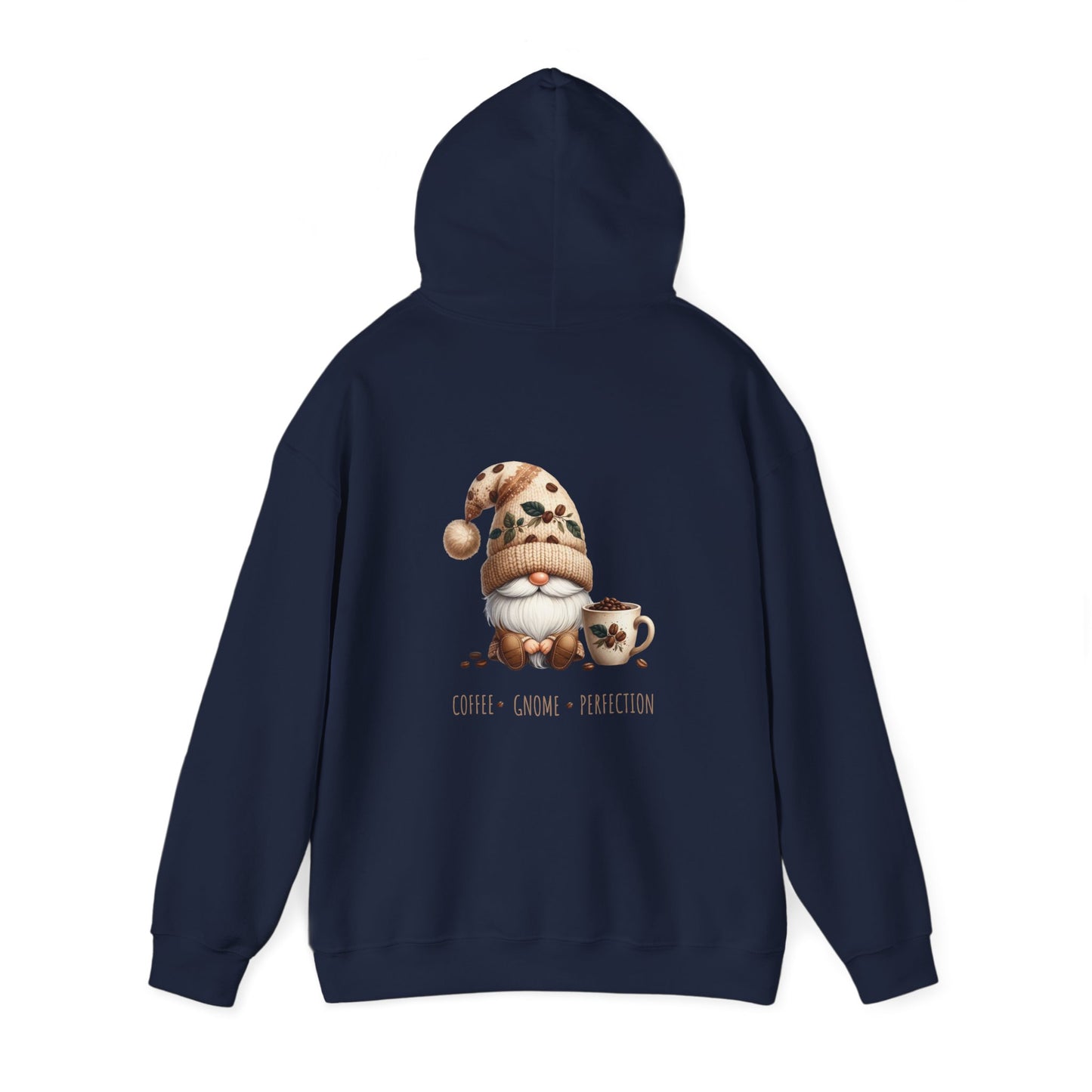 Coffee. Gnome. Perfection (printed on back) - Gnomes - Unisex Heavy Blend™ Hooded Sweatshirt
