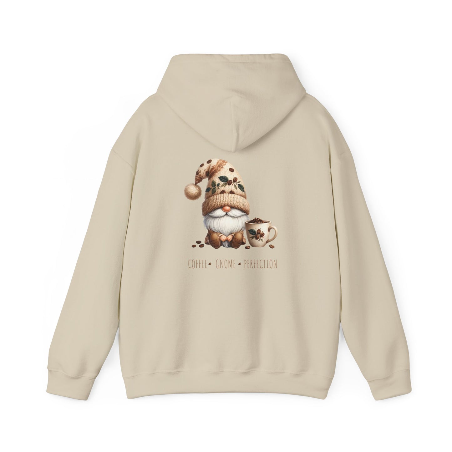 Coffee. Gnome. Perfection (printed on back) - Gnomes - Unisex Heavy Blend™ Hooded Sweatshirt