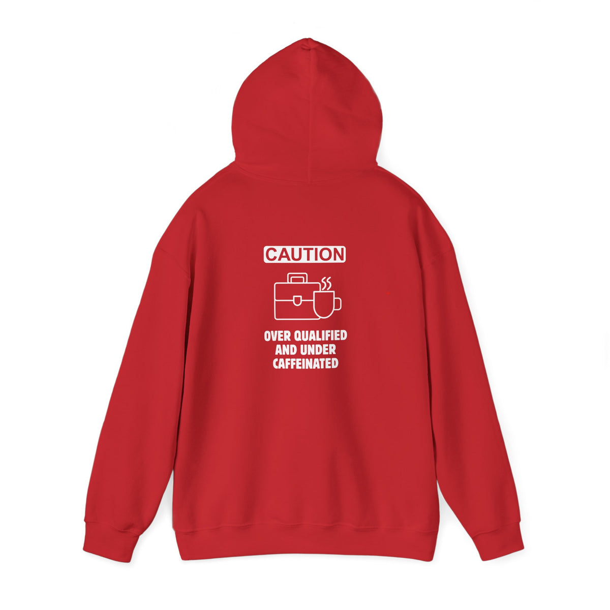 Over qualified, Under caffeinated (printed on back) - Modern Vibes - Unisex Heavy Blend™ Hooded Sweatshirt