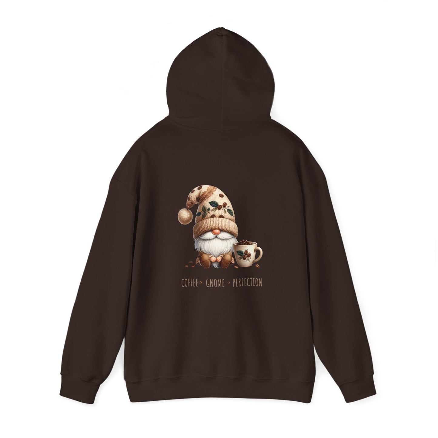 Coffee. Gnome. Perfection (printed on back) - Gnomes - Unisex Heavy Blend™ Hooded Sweatshirt