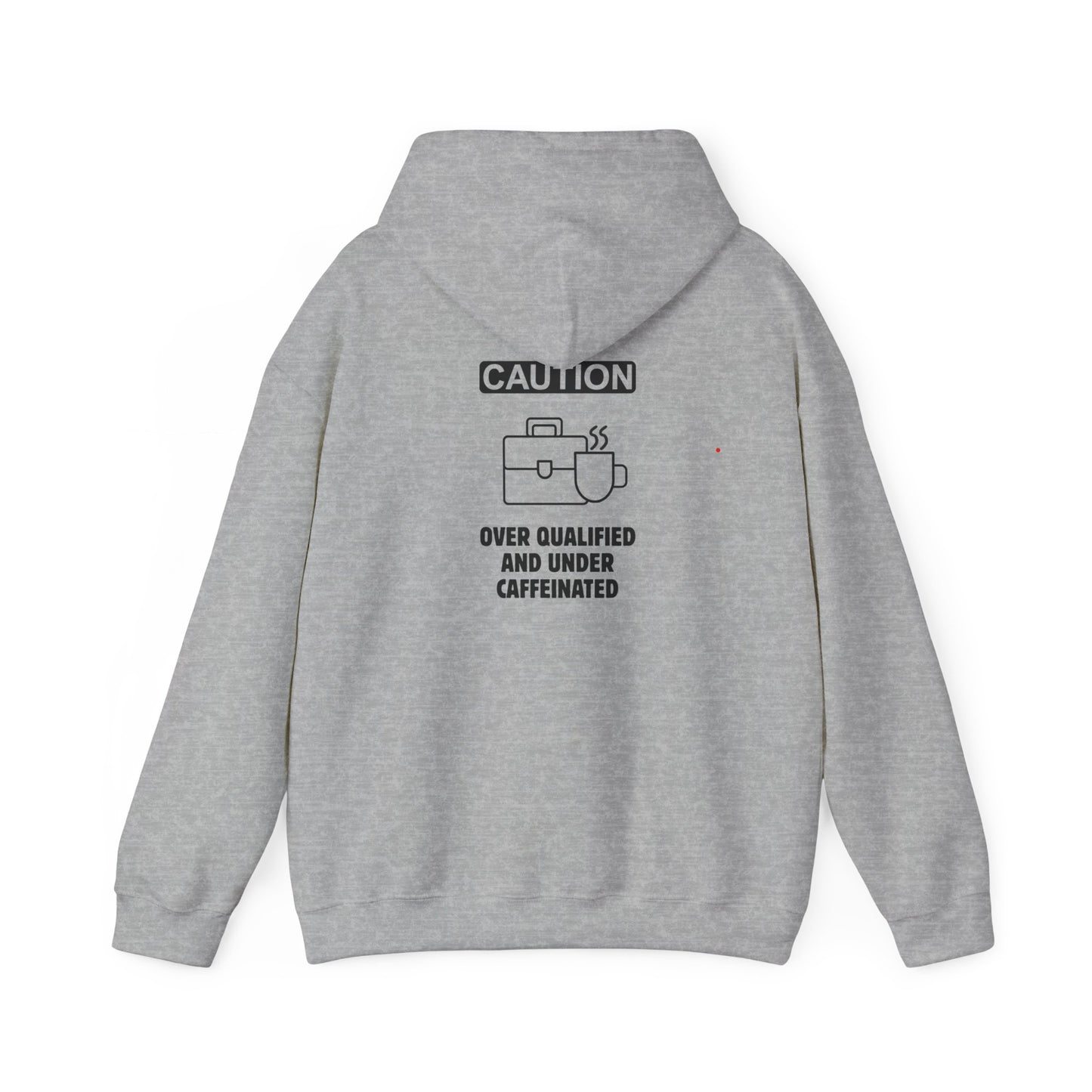 Over qualified, Under caffeinated (printed on back) - Modern Vibes - Unisex Heavy Blend™ Hooded Sweatshirt