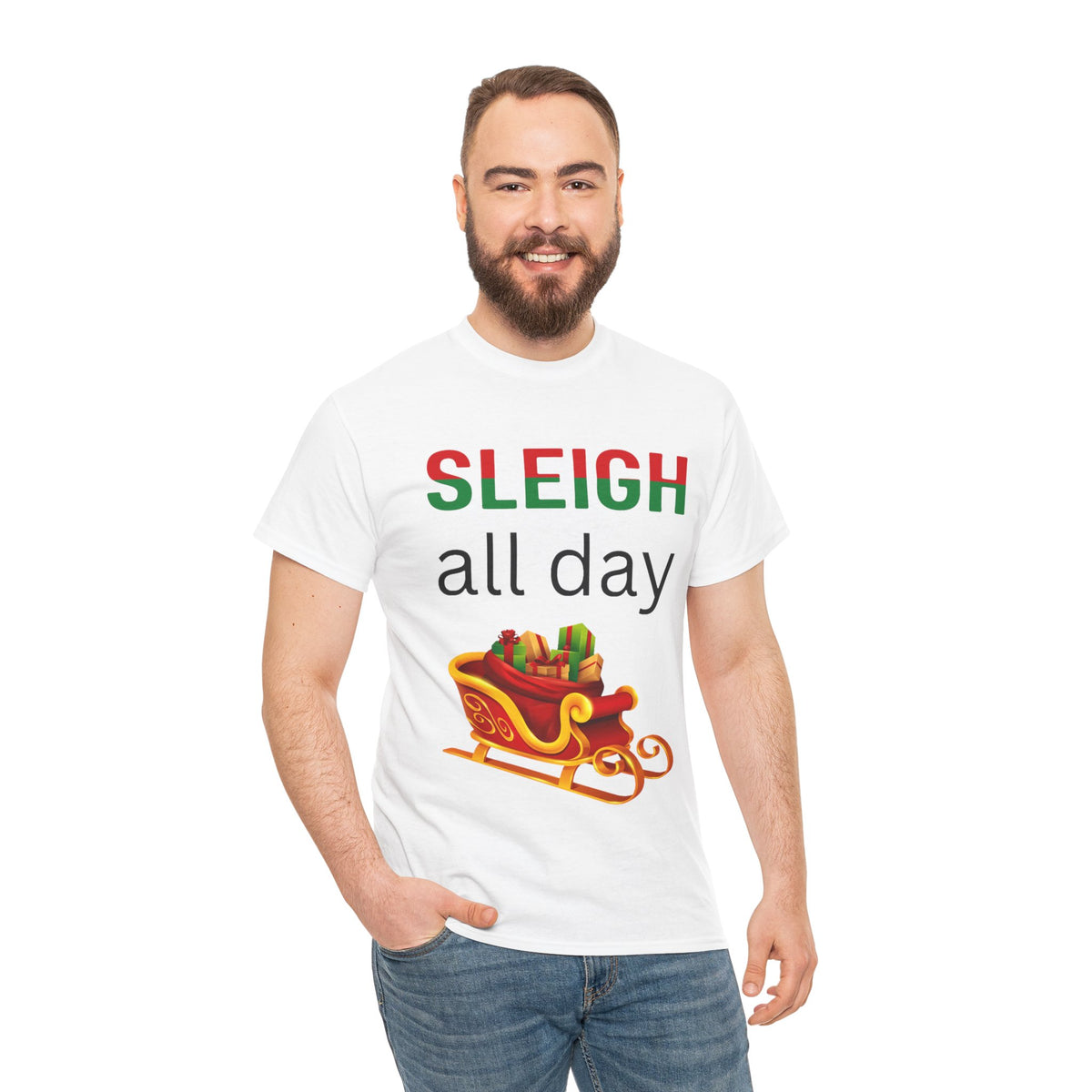 Sleigh All Day Christmas Unisex Heavy Cotton Tee