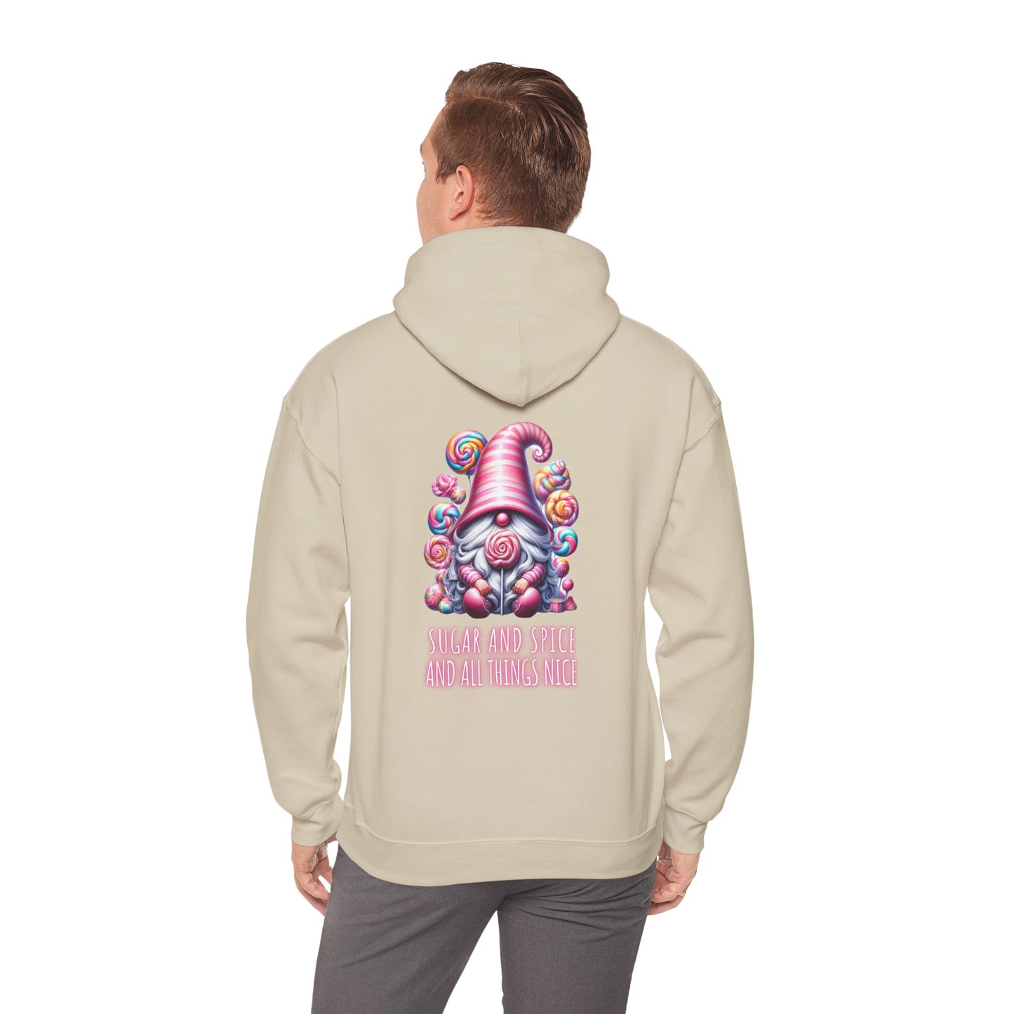 Sugar and Spice and all things nice (printed on back) - Gnome - Unisex Heavy Blend™ Hooded Sweatshirt