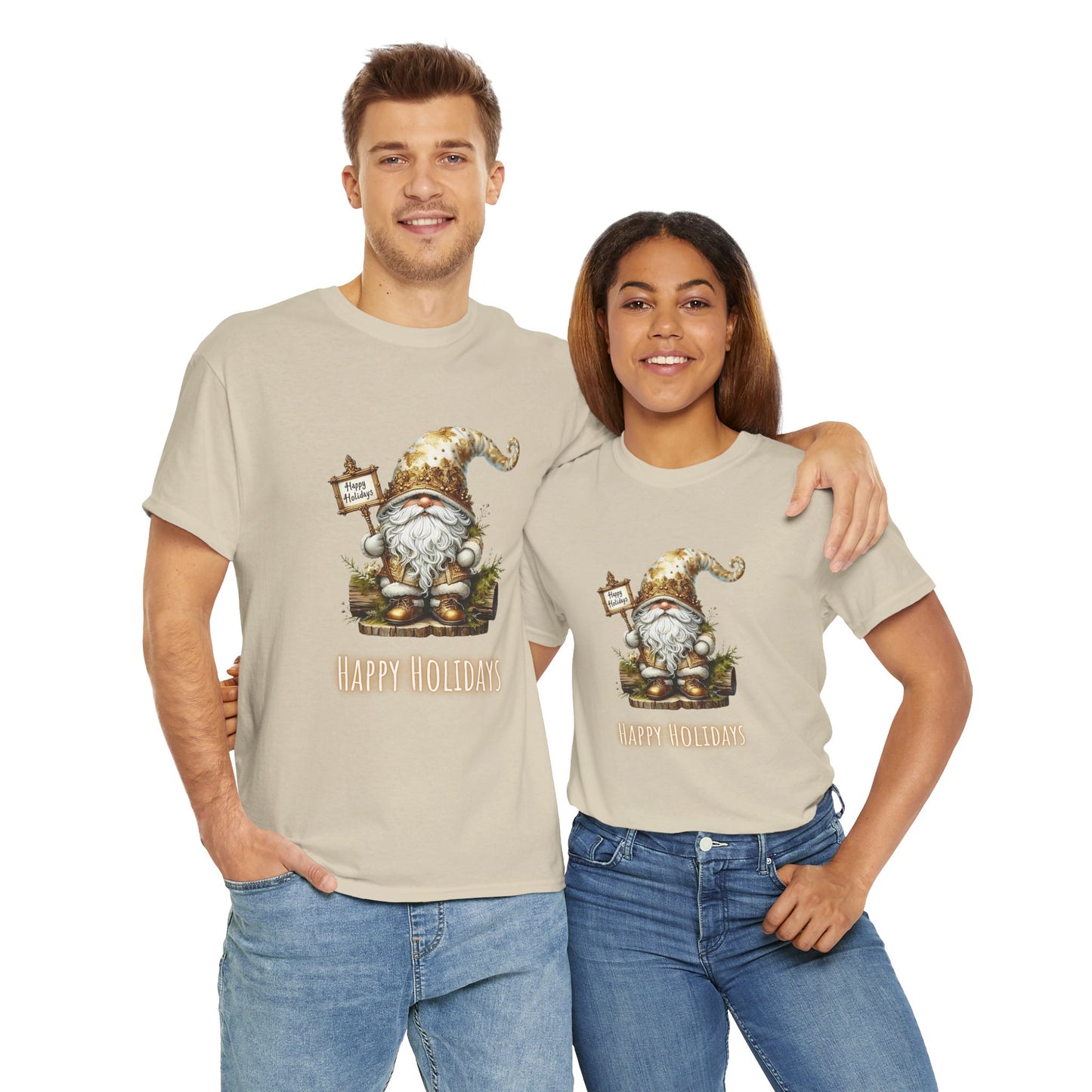 Happy Holidays Gold Gnome - Unisex Heavy Cotton Tee