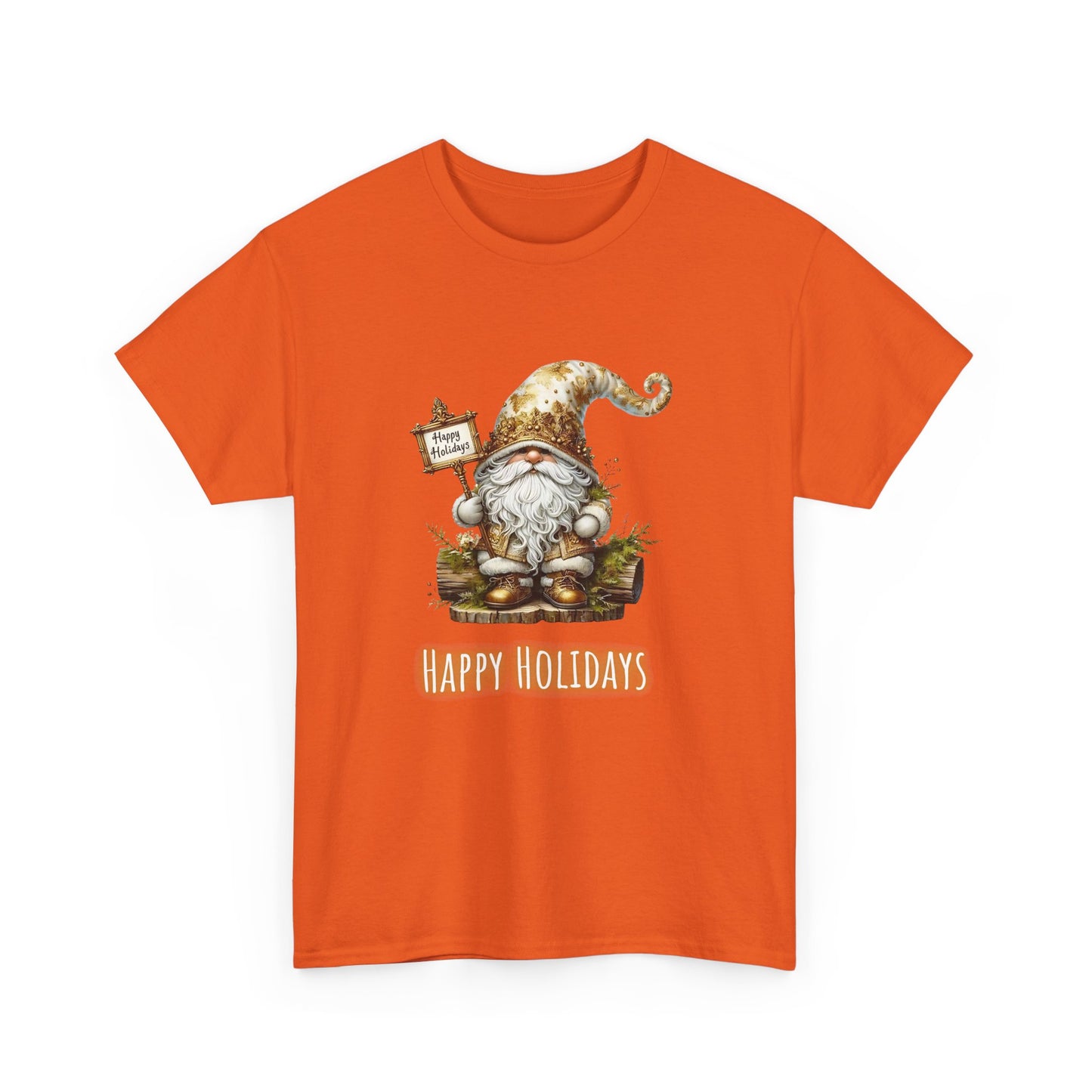 Happy Holidays Gold Gnome - Unisex Heavy Cotton Tee
