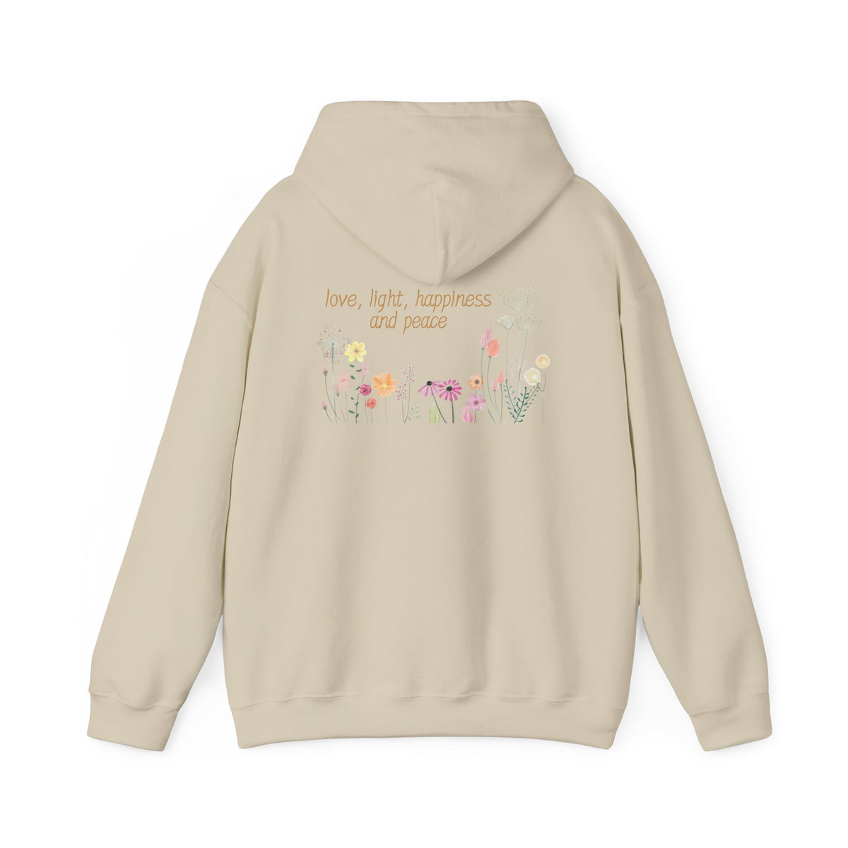 Love, Light, Happiness, Peace (printed on back) - Unisex Heavy Blend™ Hooded Sweatshirt