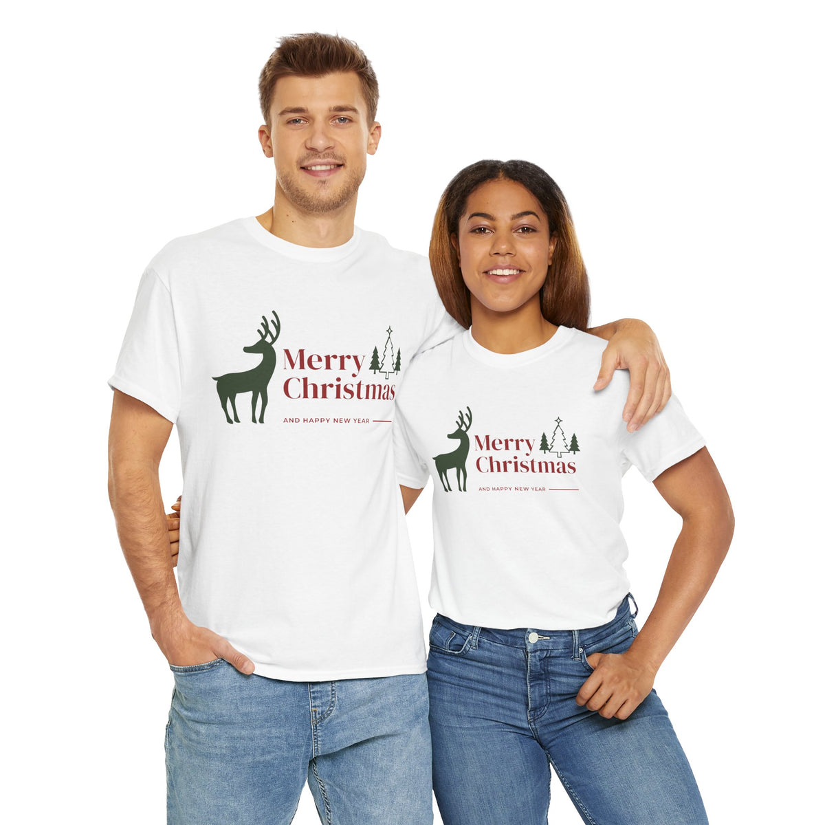Merry Christmas Deer - Unisex Heavy Cotton Tee