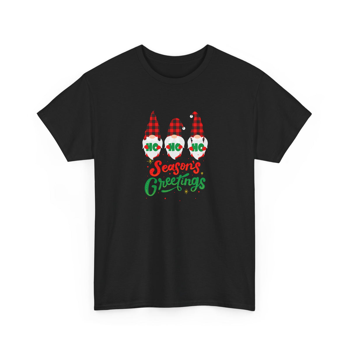 3 Gnomes Seasons Greetings Christmas - Unisex Heavy Cotton Tee