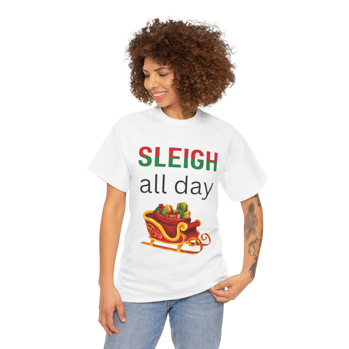 Sleigh All Day Christmas Unisex Heavy Cotton Tee