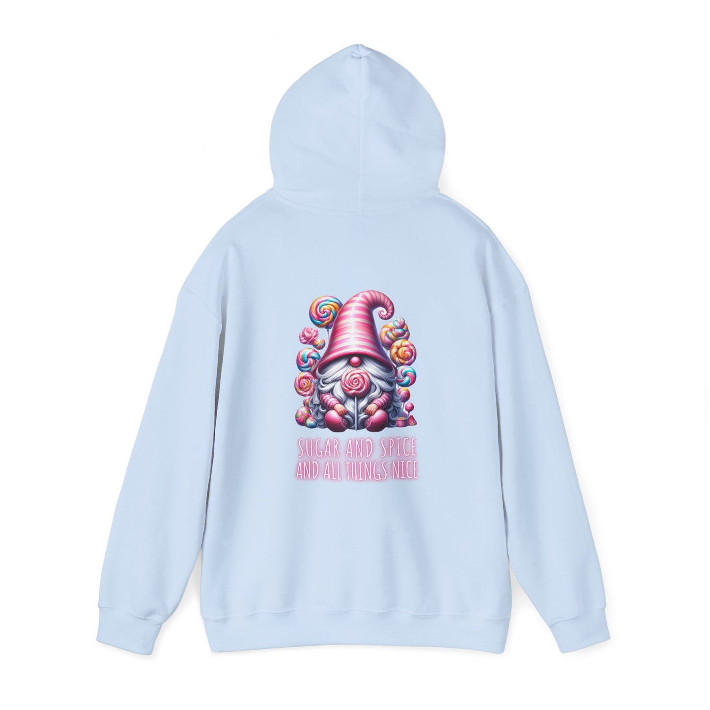 Sugar and Spice and all things nice (printed on back) - Gnome - Unisex Heavy Blend™ Hooded Sweatshirt