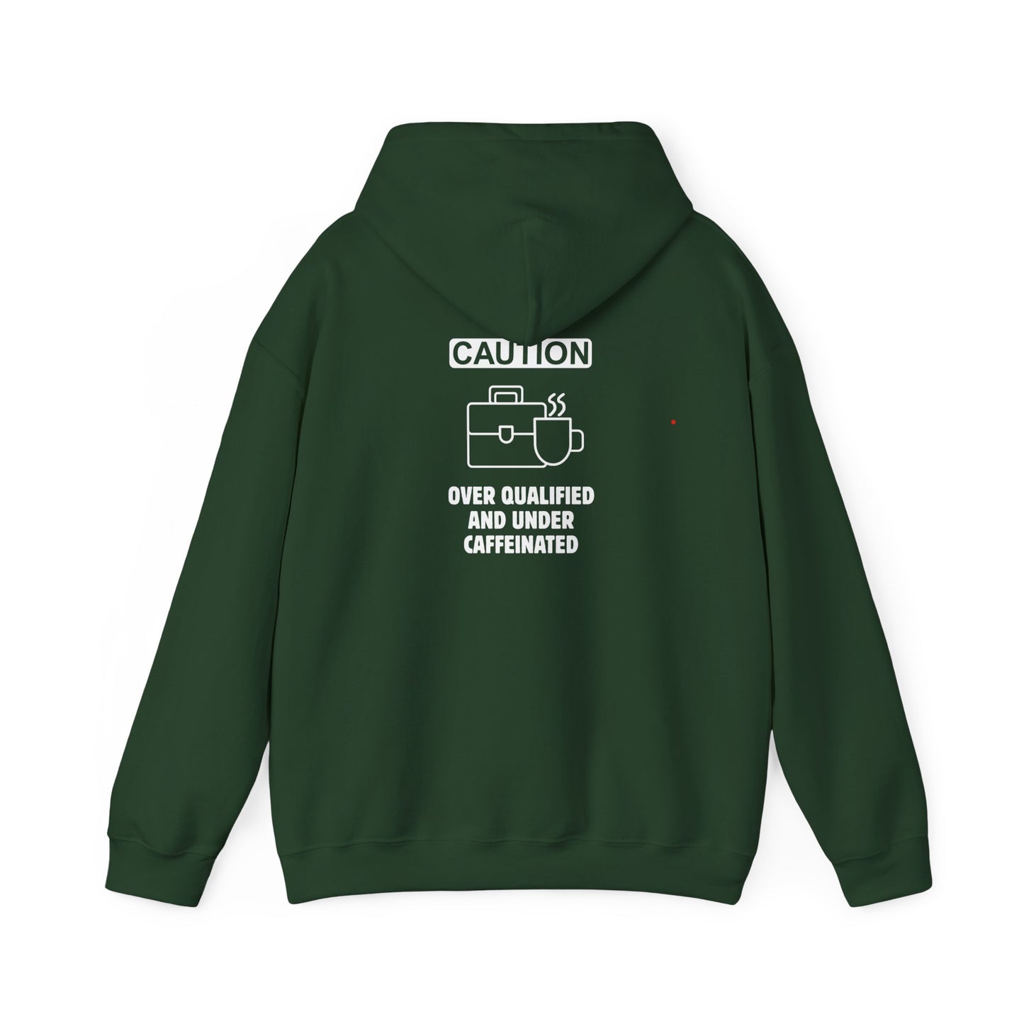 Over qualified, Under caffeinated (printed on back) - Modern Vibes - Unisex Heavy Blend™ Hooded Sweatshirt