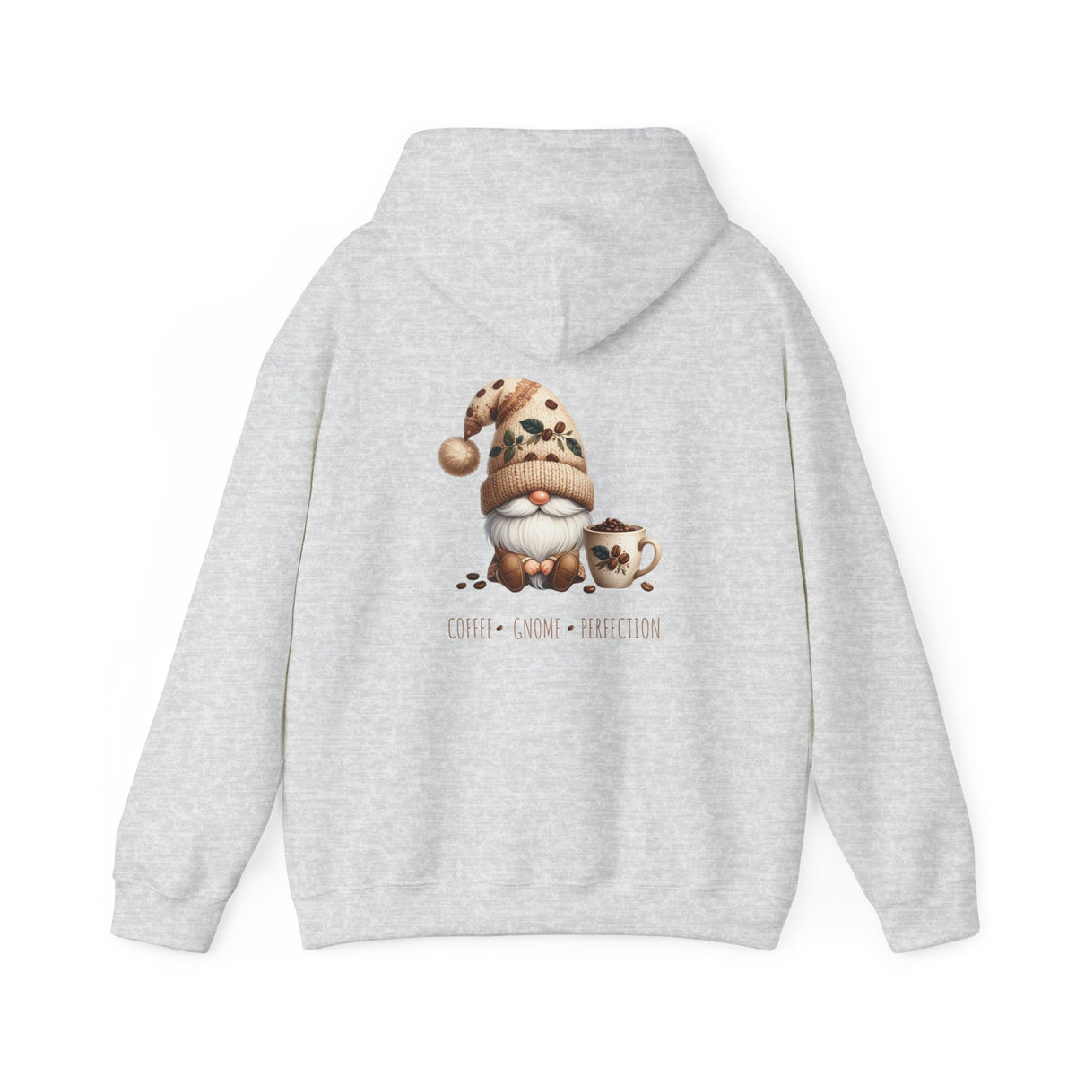 Coffee. Gnome. Perfection (printed on back) - Gnomes - Unisex Heavy Blend™ Hooded Sweatshirt