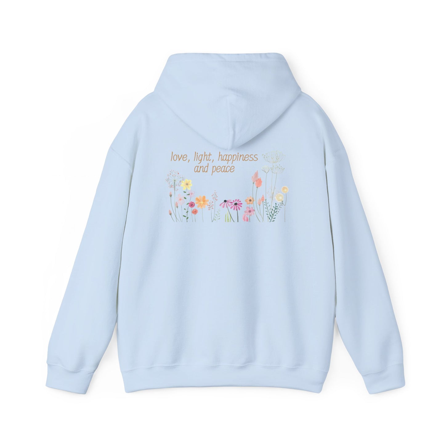 Love, Light, Happiness, Peace (printed on back) - Unisex Heavy Blend™ Hooded Sweatshirt