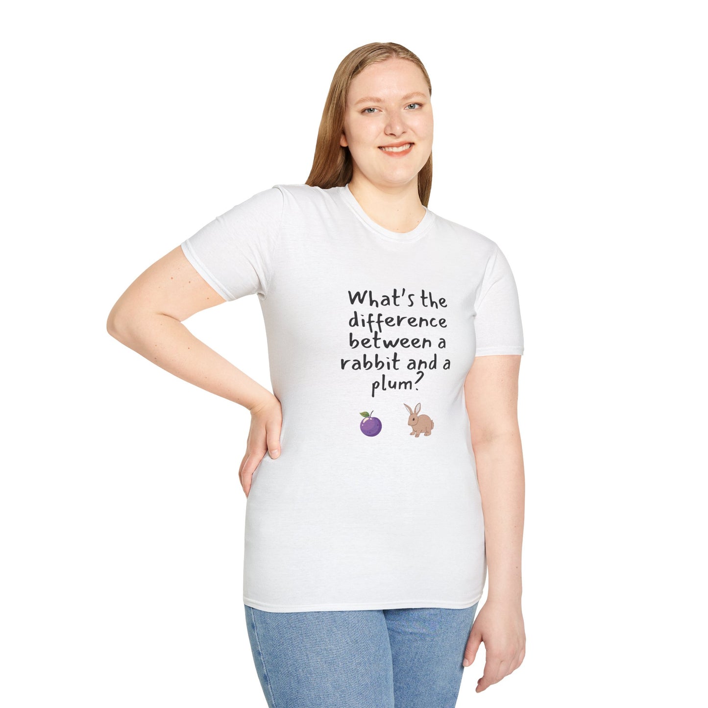 Difference between a Plum and a Rabbit? - Funny - Unisex Softstyle T-Shirt