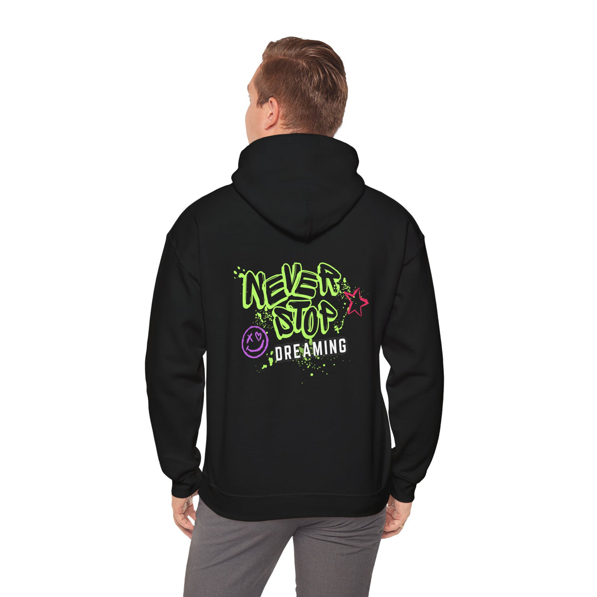 Never Stop Dreaming (printed on back) - Modern vibes - Unisex Heavy Blend™ Hooded Sweatshirt