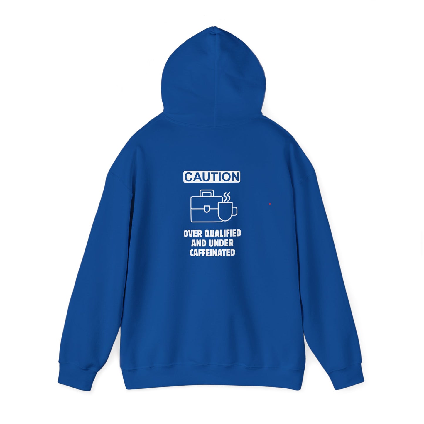 Over qualified, Under caffeinated (printed on back) - Modern Vibes - Unisex Heavy Blend™ Hooded Sweatshirt